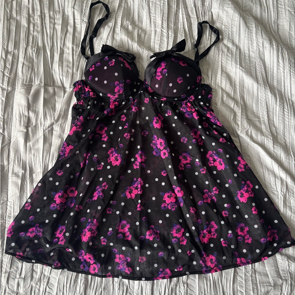 La Senza black and pink floral babydoll chemise